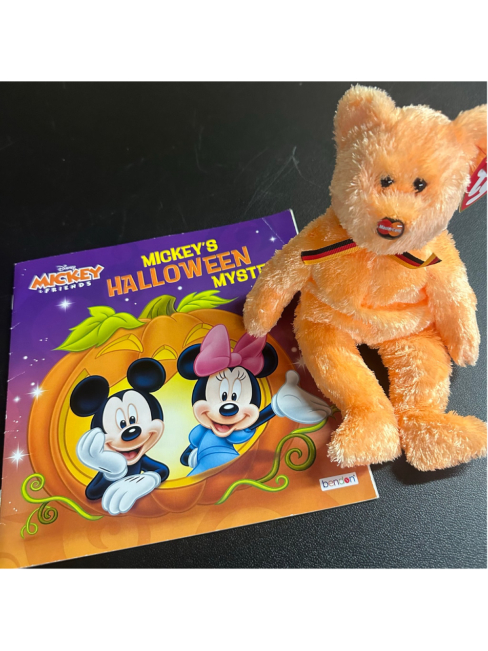 TY Beanie Baby MasterCard Orange Bear + Disney Mickey’s Halloween Mystery Book B